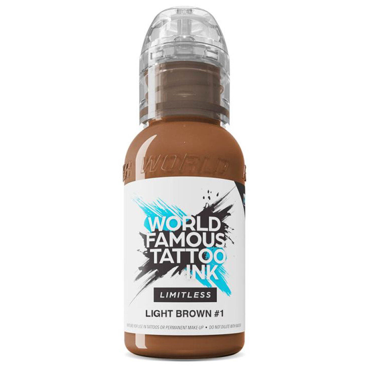 World Famous Ink Vaaleanruskea 30 ml Pullo World Famous Ink vaaleanruskea tatuointiväri 30 ml pullossa valkoisella taustalla