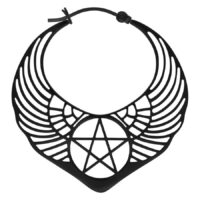 Mustat korvakorut siivekkäällä pentagrammilla valkoisella taustalla