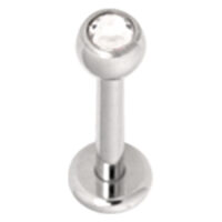 Hopeinen labret kristallinkirkkaalla kivellä, 7,0 mm pituus, 4,0 mm pallokoko