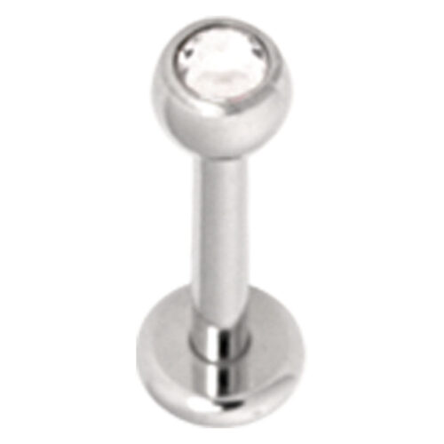 Hopeinen labret kristallinkirkkaalla kivellä, 7,0 mm pituus, 4,0 mm pallokoko