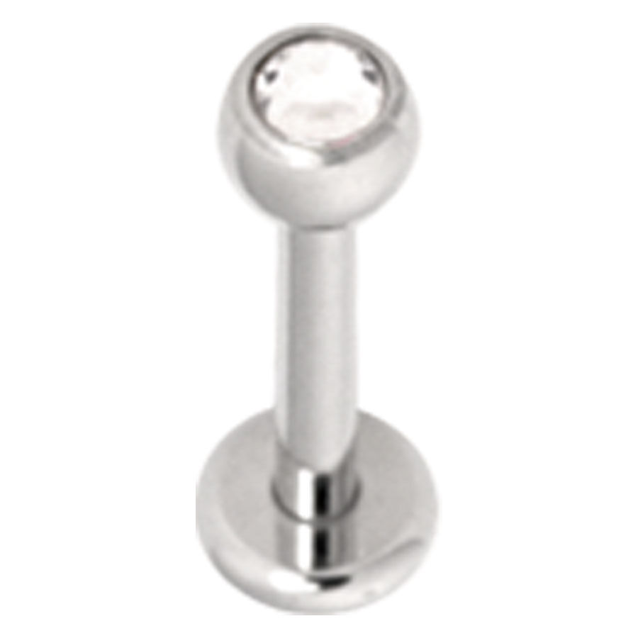 Hopeinen labret kristallinkirkkaalla kivellä, 7,0 mm pituus, 4,0 mm pallokoko