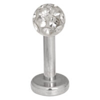 Kristallinkirkas labret 4 mm pallolla Hopeinen labret kristallinkirkkaalla pallolla valkoisella taustalla