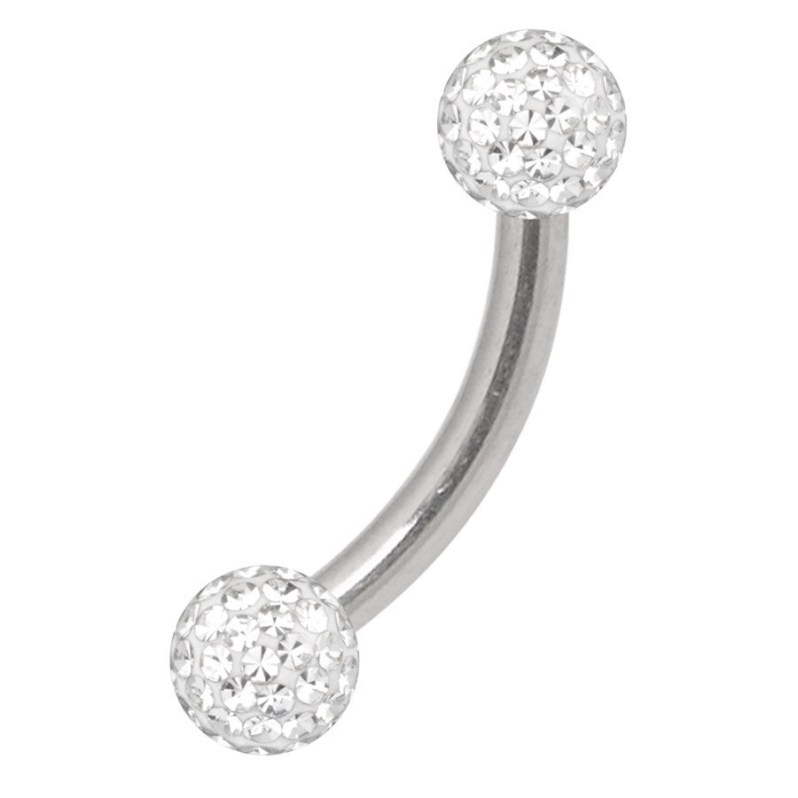 Multi Jewelled Micro, kristallinkirkas, 3 mm pallo Hopeinen titaanipiercing kristallinkirkkailla palloilla valkoisella taustalla