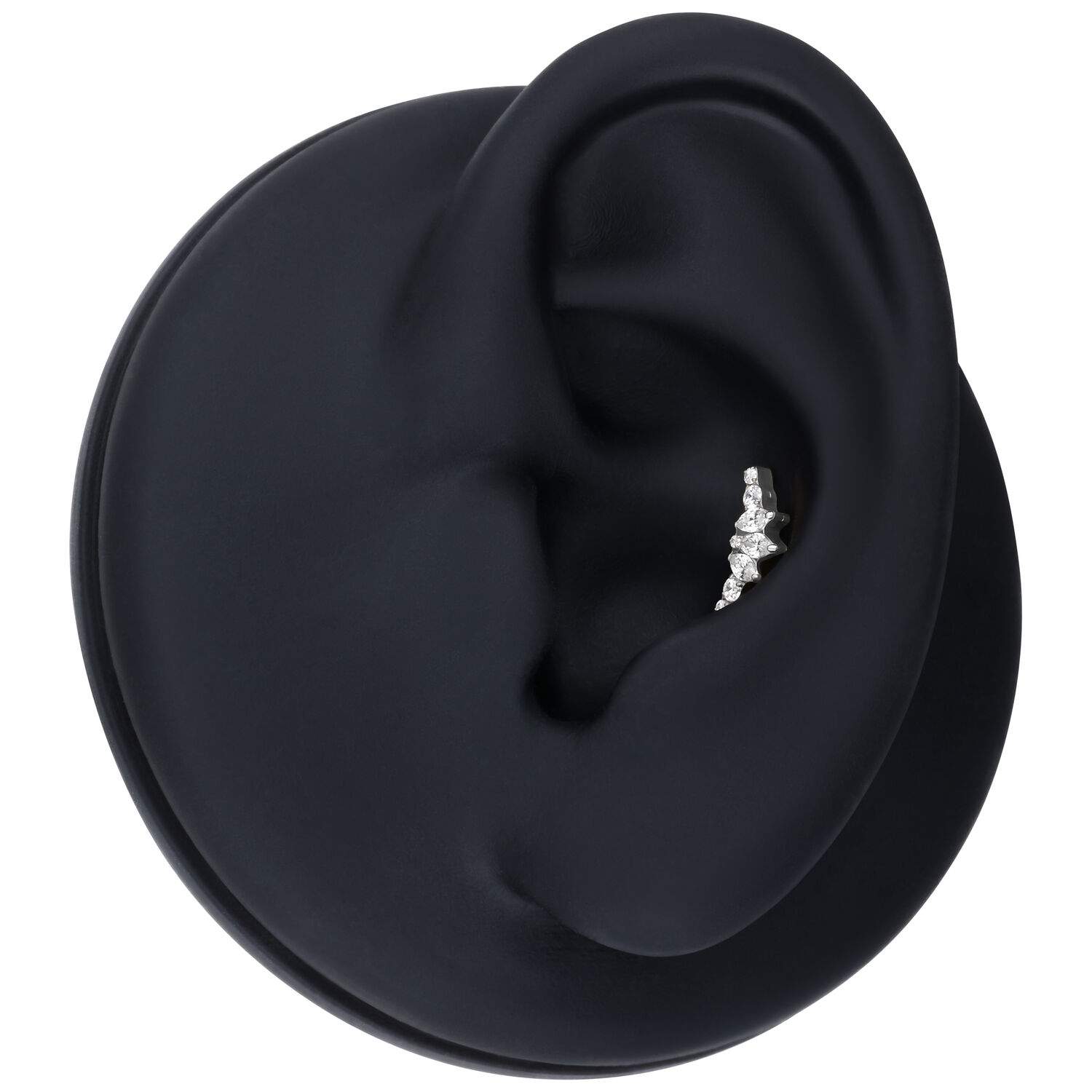 Kristalli Tiara -lisäosa Push Fit -lävistykseen Hopeinen Kristalli Tiara -lisäosa mustalla korvamallilla