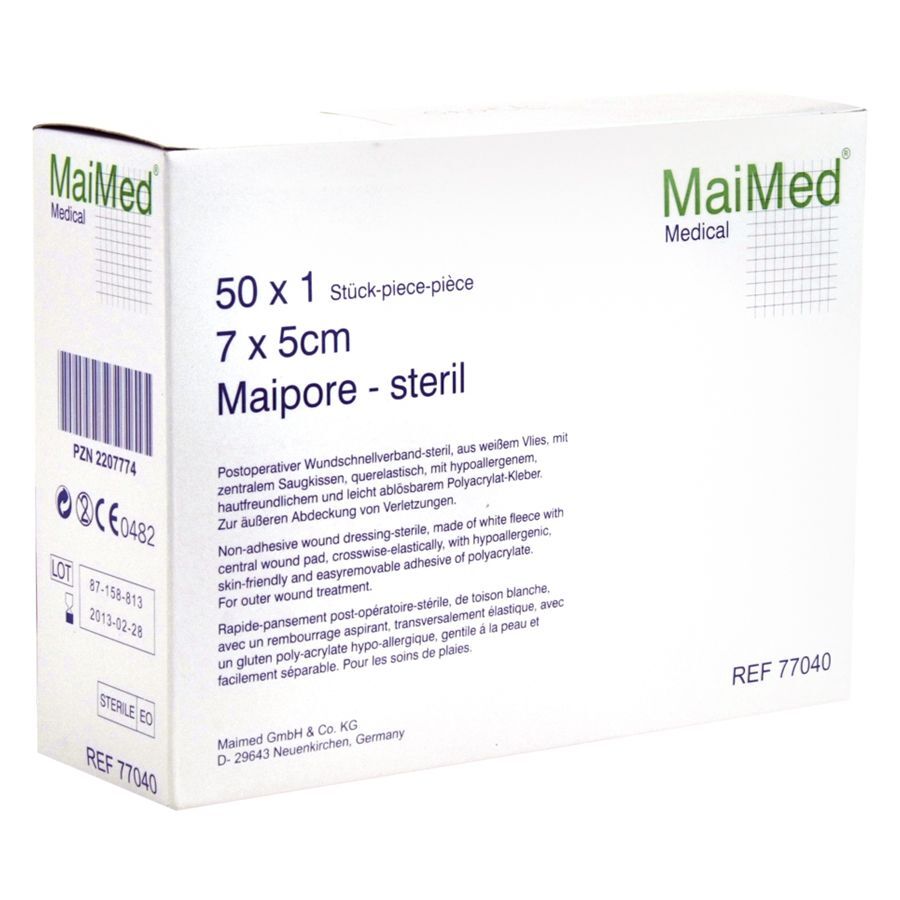 Postoperatiivinen haavaside 7x5cm steriili MaiMedin 7x5cm postoperatiivisen haavasiteen valkoinen pakkaus