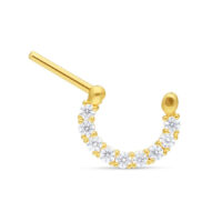 18K Kultainen Septum Clicker kristalleilla Kimalteleva 18K kultainen septum clicker kirkkailla kristalleilla valkoisella taustalla