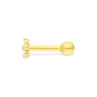 18K kultainen korva barbell kolmella kristallilla Kultainen korva barbell, jossa kolme kirkasta kristallia valkoisella taustalla