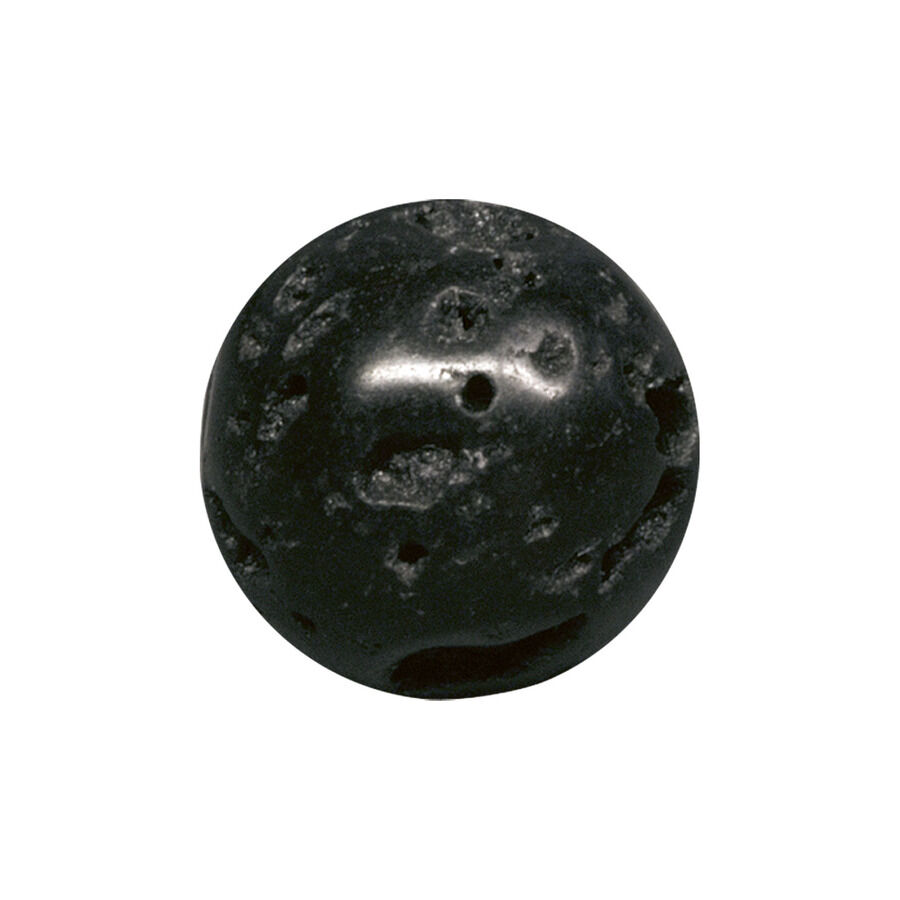 Musta laavapallo kivestä, 6 mm koko, neutraalilla taustalla