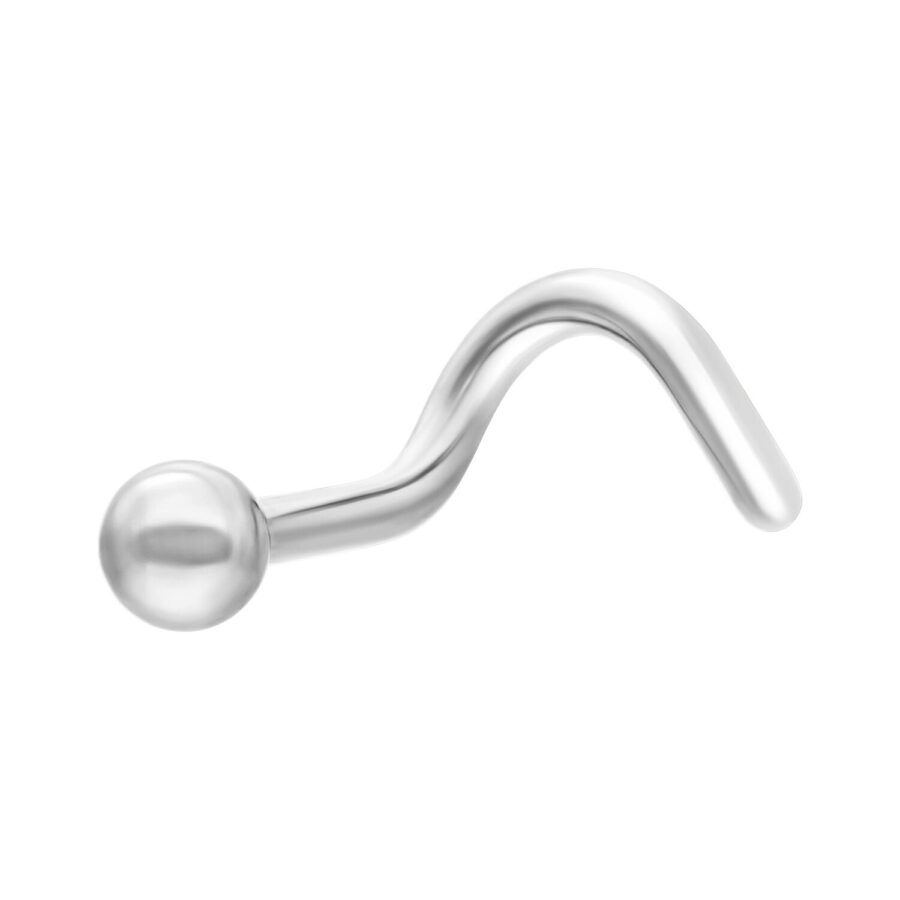 Hopeinen titaani nenäkoru 2,5 mm pallolla valkoisella taustalla