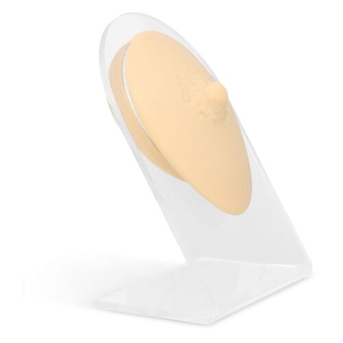 Beige silikoninänni läpinäkyvällä näyttötelineellä