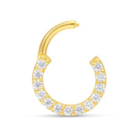 18k Kultainen Pave Set Septum Rengas 1,2 mm 8,0 mm Kultainen septumrengas kirkkailla kristalleilla, 1,2 mm paksuus, 8,0 mm sisähalkaisija valkoisella taustalla
