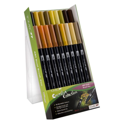 18 kappaleen Tombow Dual Brush Pen -setti maaväreissä valkoisella taustalla