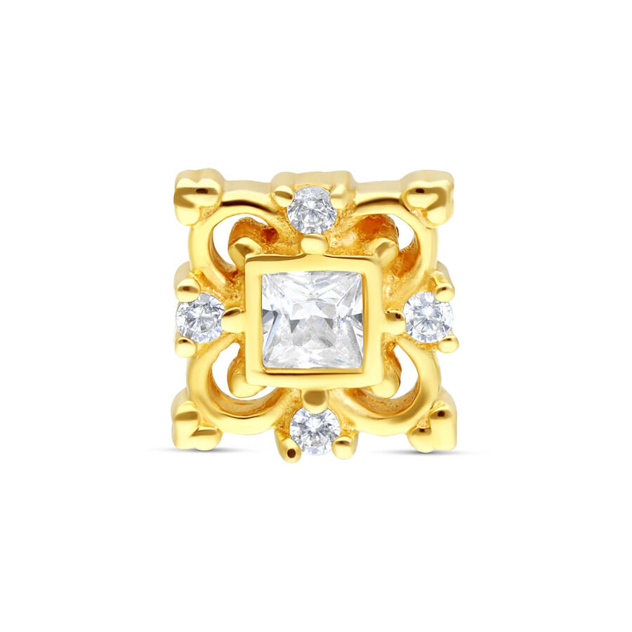 14K Kultainen Oriental Flower -lisäosa kristalleilla Kultainen kukkamuotoinen lisäosa kirkkailla kristalleilla valkoisella taustalla