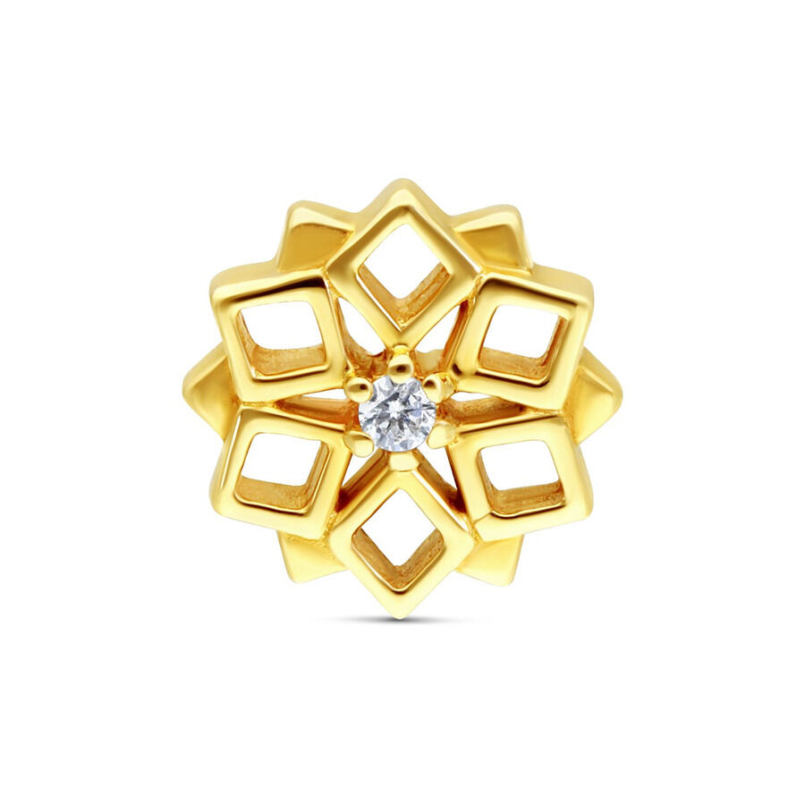 14K Kultakaleidoskooppi-koriste kristallilla Kultainen kaleidoskooppi-koriste 14K kullasta kirkkaalla kristallilla valkoisella taustalla