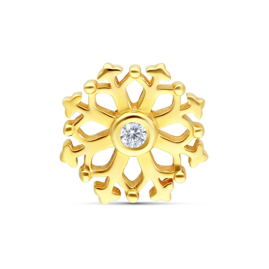 14K kultainen lumihiutaleosa kristallilla Kultainen lumihiutaleosa 14K kullasta kirkkaalla kristallilla valkoisella taustalla