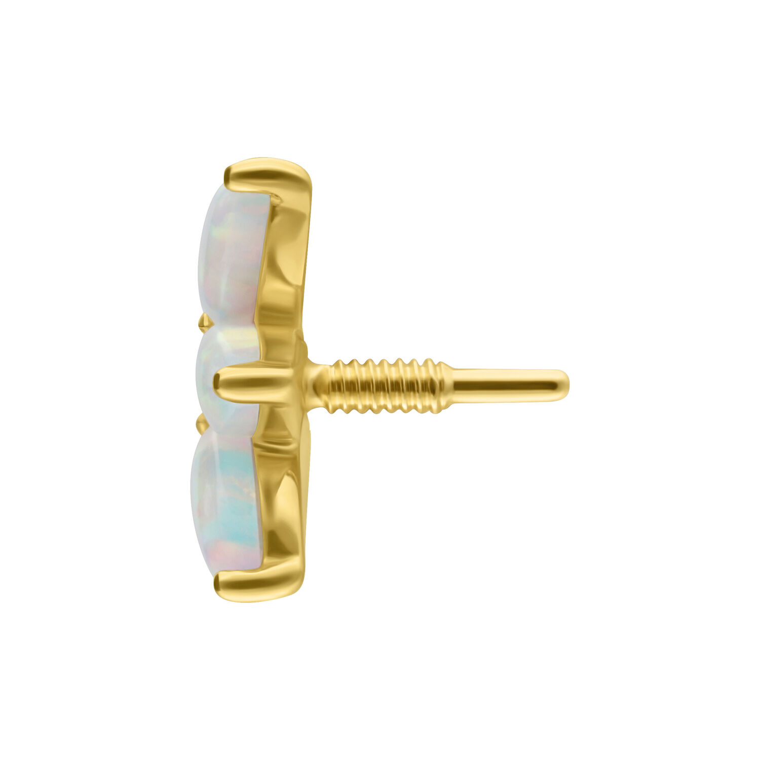 14K kultakiinnike lotus-designilla ja synteettisellä opaalilla valkoisella taustalla