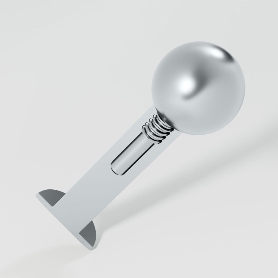 Hopeinen Titan Labret sisäkierteellä valkoisella taustalla