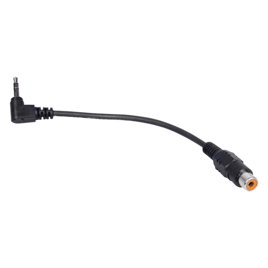 Musta HAWK-adapterikaapeli 3,5 mm Cinch Musta HAWK-adapterikaapeli 3,5 mm Cinch-liittimillä valkoisella taustalla