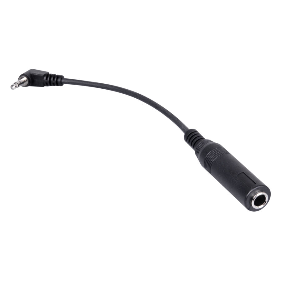 HAWK adapterikaapeli 3.5mm - 6.3mm, musta Musta adapterikaapeli, jossa 3.5mm liitin ja 6.3mm pistorasia valkoisella taustalla