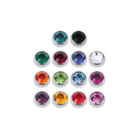 Hiotut Clip-in Pallot Kristalleilla Hiotut hopeanväriset pallot kristalleilla mustana, kirkkaana, sinisenä ja fuksiana valkoisella taustalla