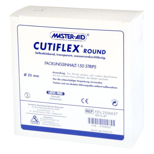 Cutiflex Roundin valkoinen pakkaus sinisellä Master Aid -logolla