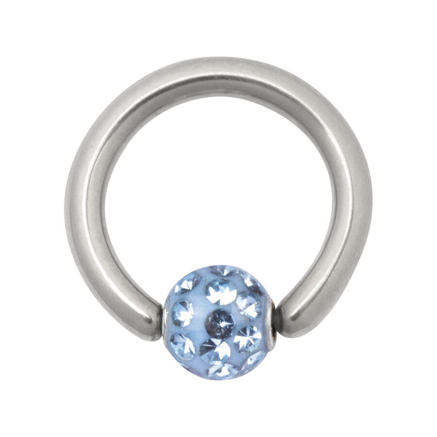 Vaaleansininen Multi Jewelled Clip in -rengas 6,0 mm Hopeinen Clip in -rengas vaaleansinisellä kristallipallolla valkoisella taustalla