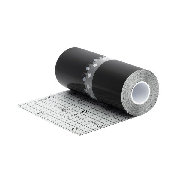 Musta Dermalize® Pro Roll kalvokääre, osittain rullattu valkoisella taustalla