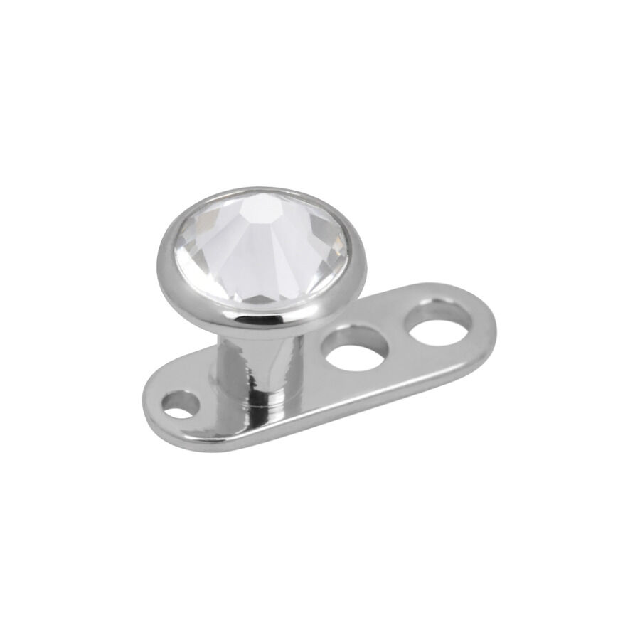 Titanium Dermal Anchor kristallilla, 3 reikää Hopeinen titaaninen dermal anchor kirkkaalla kristallilla ja kolmella reiällä