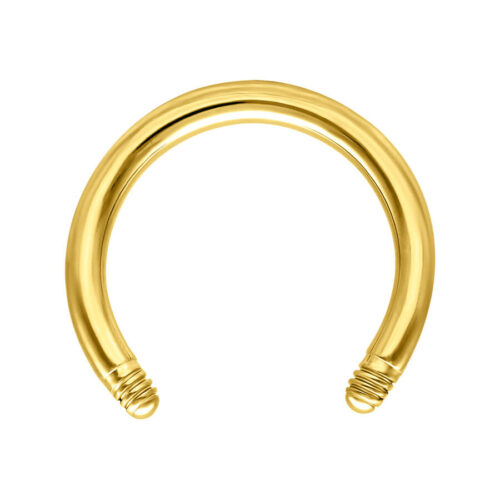 Kultainen titaaninen Circular Barbell, jonka paksuus on 1,6 mm ja sisähalkaisija 8,0 mm valkoisella taustalla