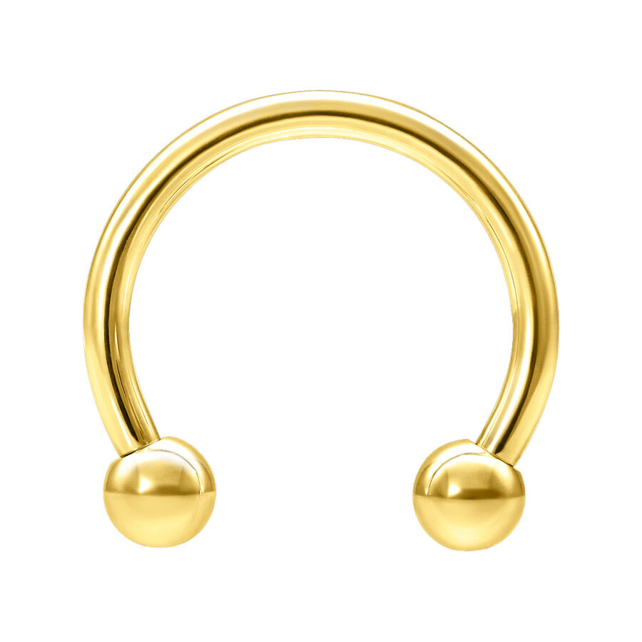 Kultainen Circular Barbell kirurginteräksestä Kultainen Circular Barbell kirurginteräksestä kahdella pallolla valkoisella taustalla