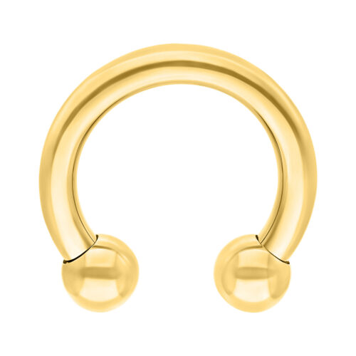 Kultainen Circular Barbell, 10mm sisähalkaisija ja 6mm pallot valkoisella taustalla