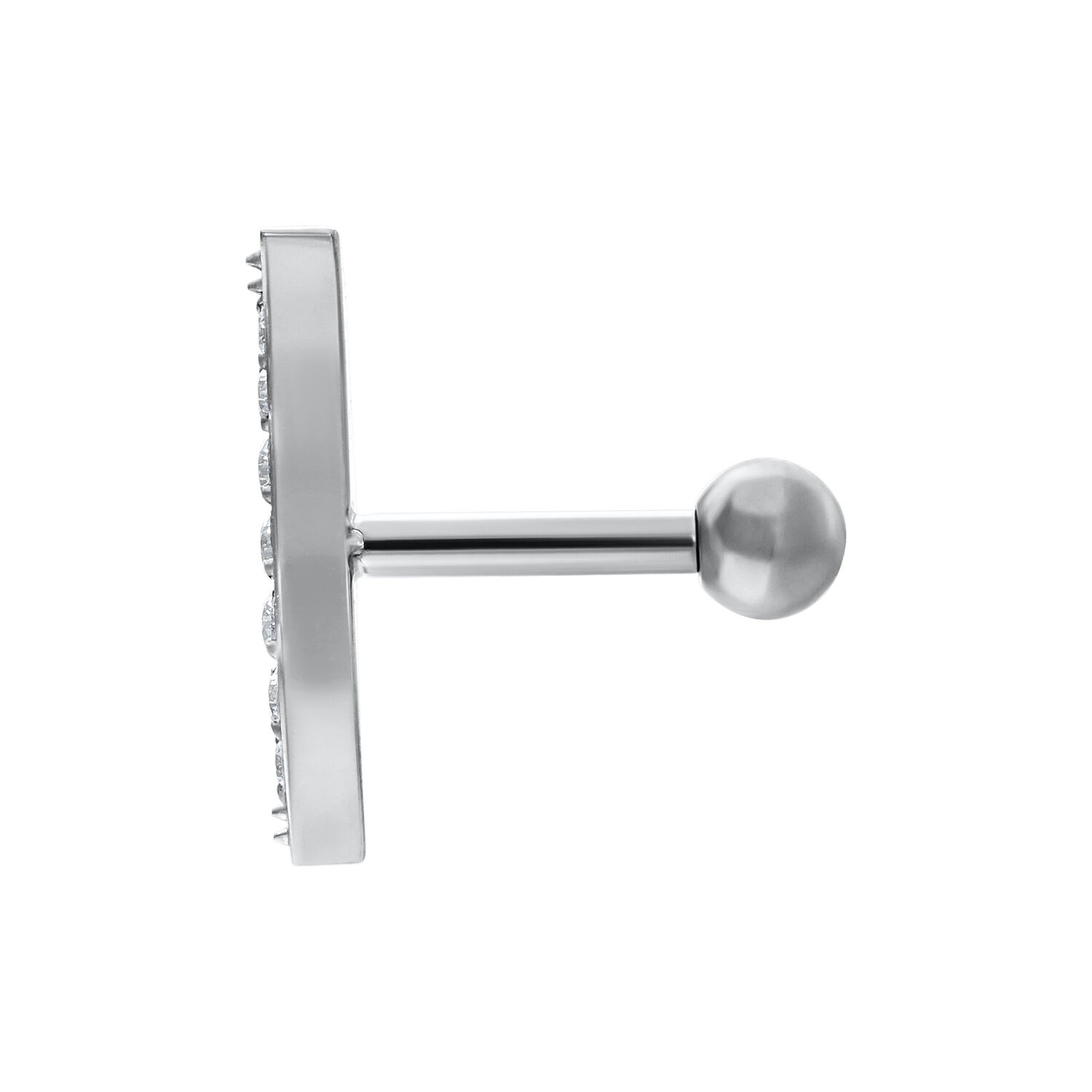 Hopeinen Crystal Wave korva barbell Hopeinen korva barbell kristalleilla valkoisella taustalla
