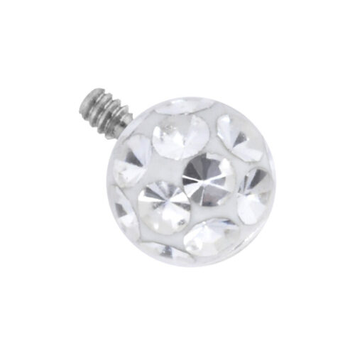 Valkoinen piercing-kappale kristallinkirkkailla kivillä, 3,0 mm pallo, 0,8 mm kierre