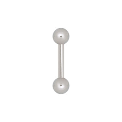 Hopeinen mikrobarbell, 1,0 mm paksuus ja 12,0 mm pituus valkoisella taustalla