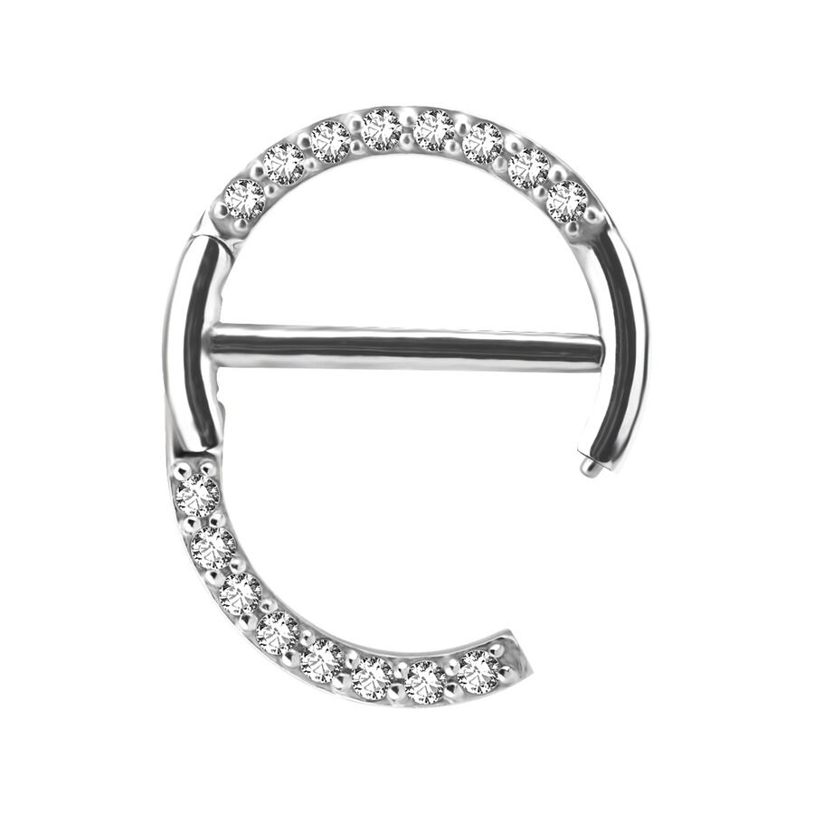 Hopeinen Pave Set Nännikoru 12mm Hopeinen nännikoru kristalleilla, 12mm pituus, valkoisella taustalla