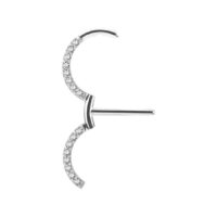 Hopeinen nänniklikkeri kristalleilla, 13mm Hopeinen nänniklikkeri kirurginteräksestä 316L, kirkkaat kristallit, pituus 13mm