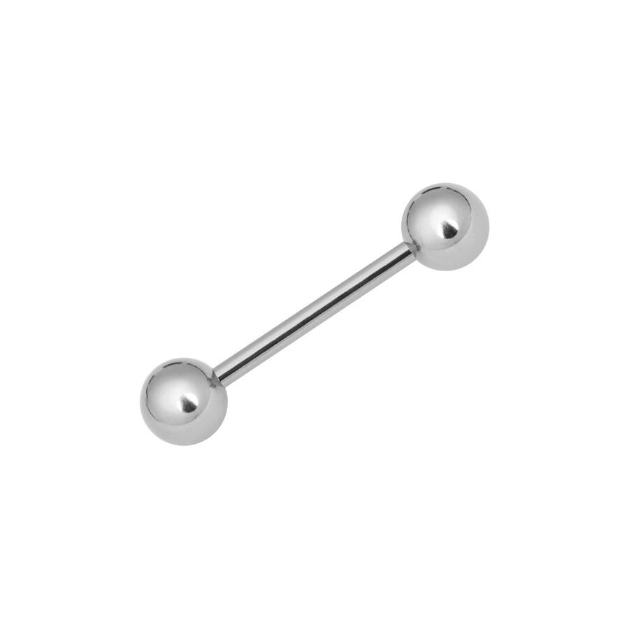 Hopeinen perusbarbell kirurginteräksestä Hopeinen barbell kahdella pallolla valkoisella taustalla