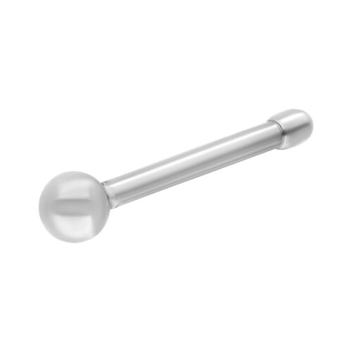 Pieni hopeinen nenäkoru, jossa 2 mm pallo valkoisella taustalla