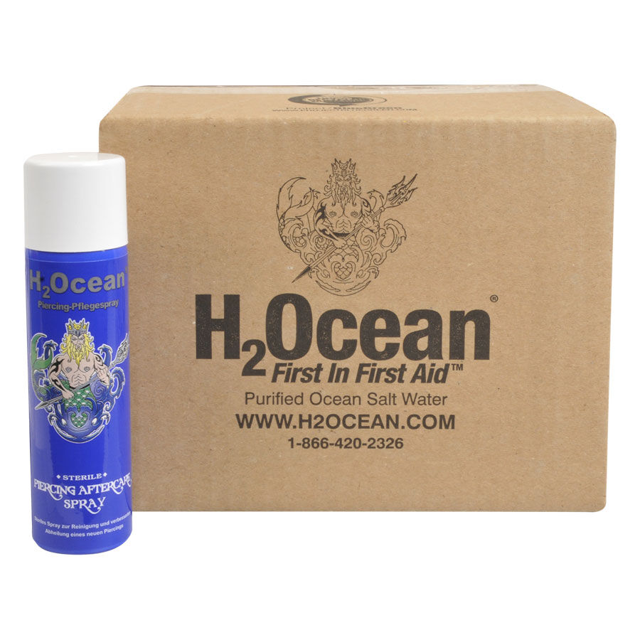 H2Ocean Lävistys Hoitosuihke 120 ml H2Ocean lävistys hoitosuihke 120 ml ruskean laatikon edessä