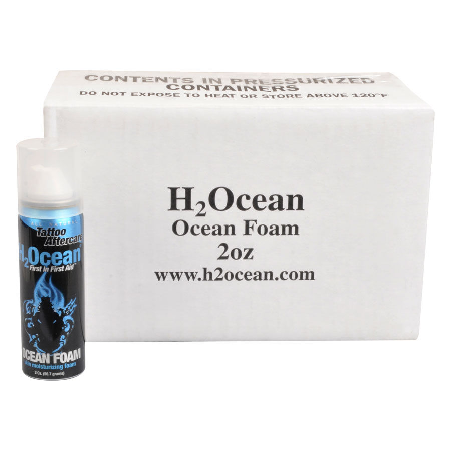 H2Ocean Tattoo Hoitovaahto 60 ml Pakkaus H2Ocean Tattoo Hoitovaahtopullo 60 ml valkoisen pakkauksen edessä