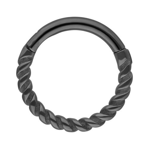 Musta Twisted Rope Clicker kirurginteräksestä, 1.2 mm paksuus, 5.0 mm halkaisija