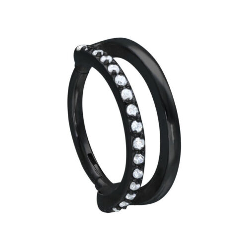 Musta lävistysrengas kristalleilla, 12,0 mm, valkoisella taustalla