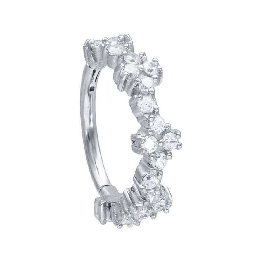 Elegantti Tiara Clicker kristalleilla Hopeinen Tiara Clicker kristallinkirkkailla kivillä valkoisella taustalla