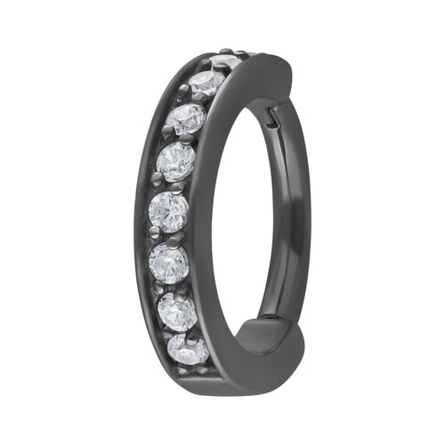 Musta kirurginteräs Hinged-rengas kirkkailla kristalleilla, 8 mm