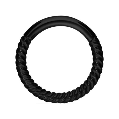 Musta lävistysrengas, 10mm, kierretty ketju, valkoisella taustalla