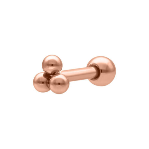 Rosékultainen Barbell 'Triplés' kolmella pallolla valkoisella taustalla