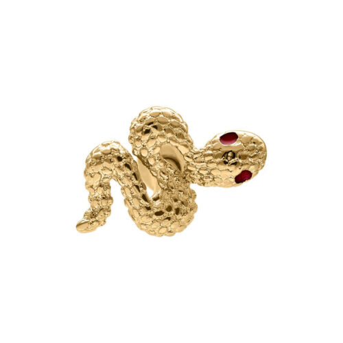 Kultainen Snake Barbell punaisella hehkuvalla silmällä valkoisella taustalla