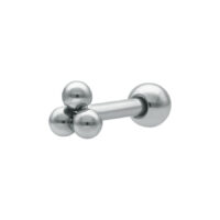 Hopeinen Triplets Barbell kirurginteräksestä Hopeinen korva Barbell kolmella pallolla valkoisella taustalla