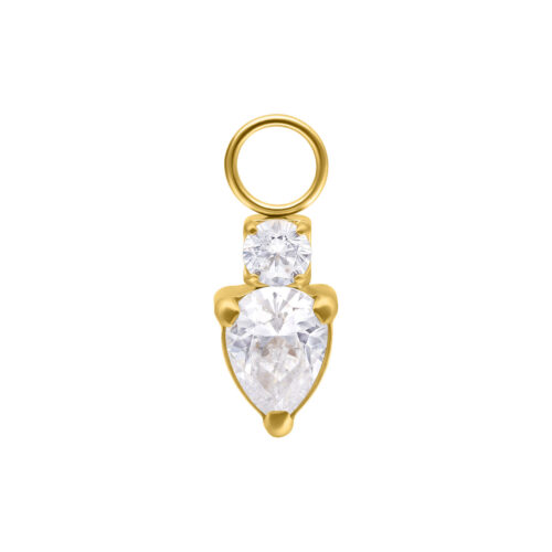 Kultainen Mystic Crystal riipus kahdella kirkkaalla kristallilla valkoisella taustalla