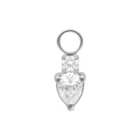 Mystic Crystal -riipus kirurginteräksestä Hopeinen lävistysriipus kahdella kirkkaalla kristallilla valkoisella taustalla